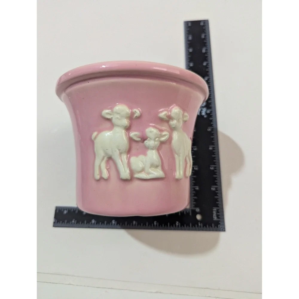 Vintage‎ Haeger Pink Lamb Planter Ceramic Baby Nursery Sheep Pot USA 202